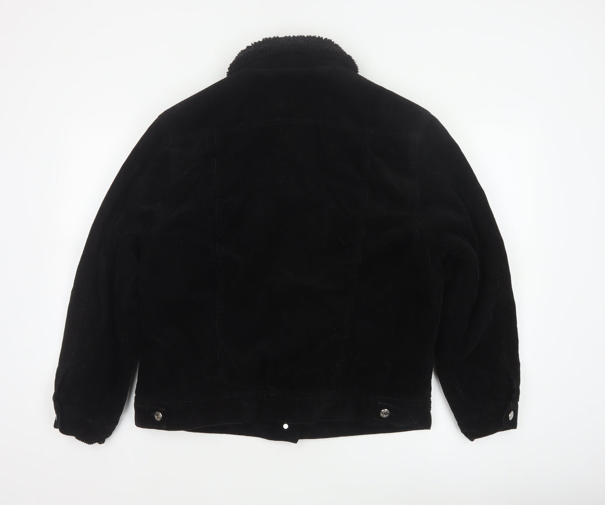 Topshop Women’s Black UK 10 Corduroy Jacket Faux Fur Collar