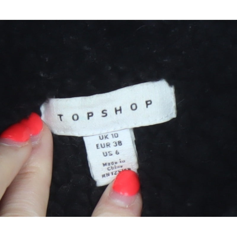 Topshop Women’s Black UK 10 Corduroy Jacket Faux Fur Collar