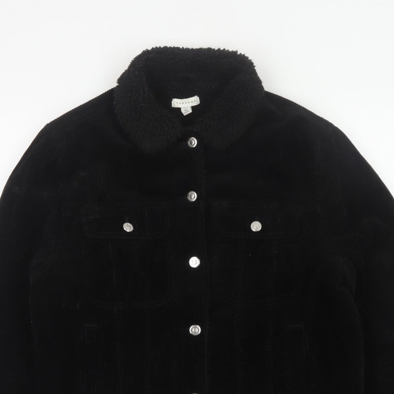 Topshop Women’s Black UK 10 Corduroy Jacket Faux Fur Collar