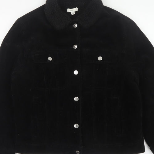 Topshop Women’s Black UK 10 Corduroy Jacket Faux Fur Collar