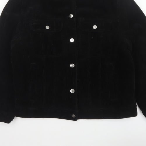 Topshop Women’s Black UK 10 Corduroy Jacket Faux Fur Collar