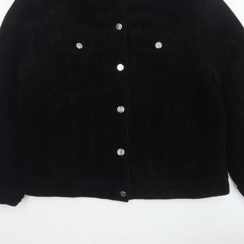 Topshop Women’s Black UK 10 Corduroy Jacket Faux Fur Collar