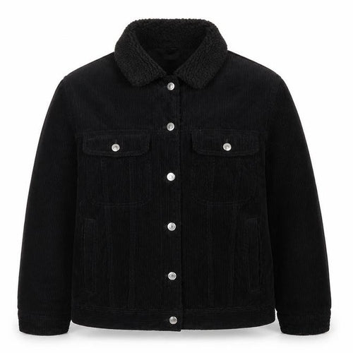 Topshop Women’s Black UK 10 Corduroy Jacket Faux Fur Collar