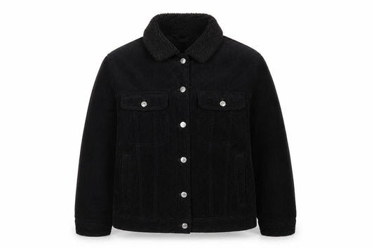 Topshop Women’s Black UK 10 Corduroy Jacket Faux Fur Collar
