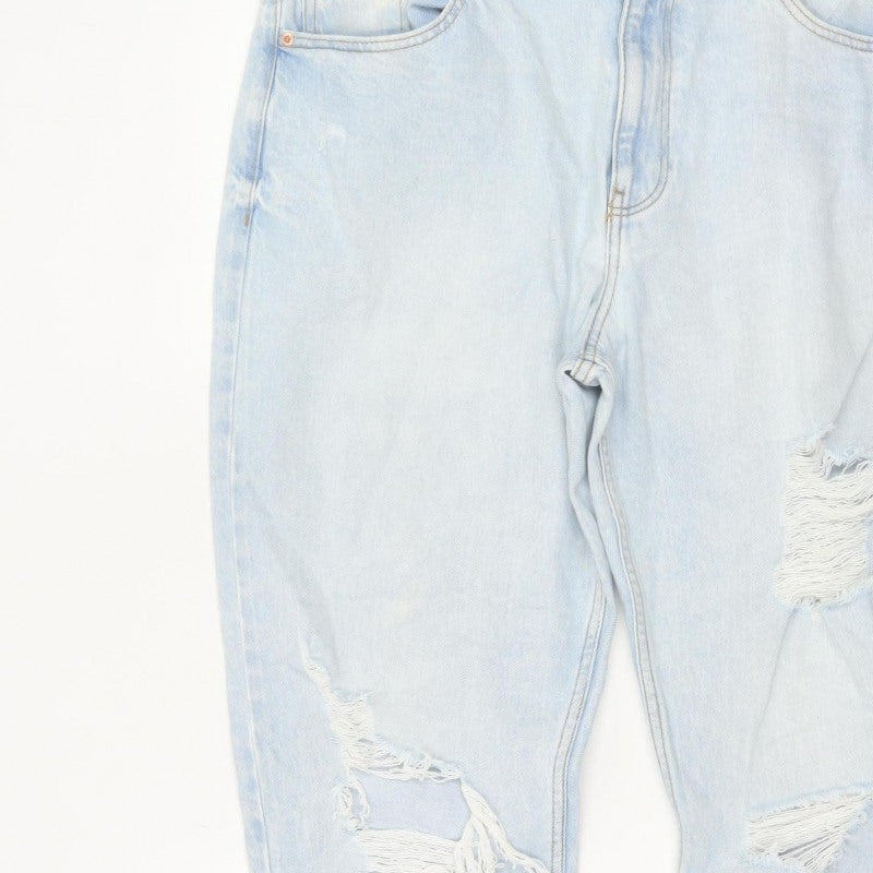 Primark Women Blue UK 16 High Rise Distressed Mom Jeans