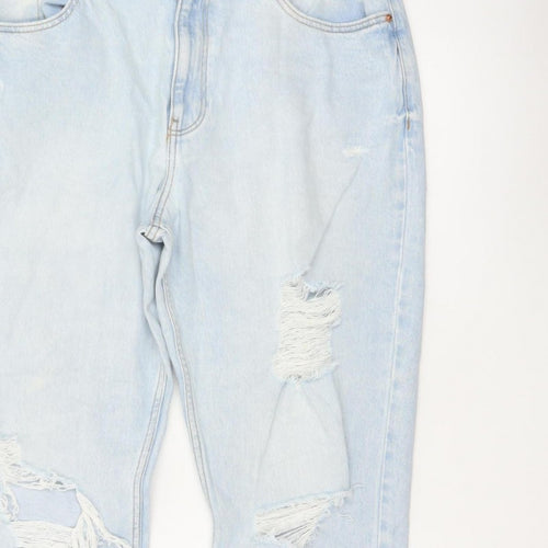 Primark Women Blue UK 16 High Rise Distressed Mom Jeans