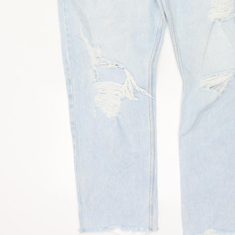 Primark Women Blue UK 16 High Rise Distressed Mom Jeans