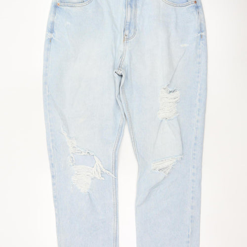 Primark Women Blue UK 16 High Rise Distressed Mom Jeans