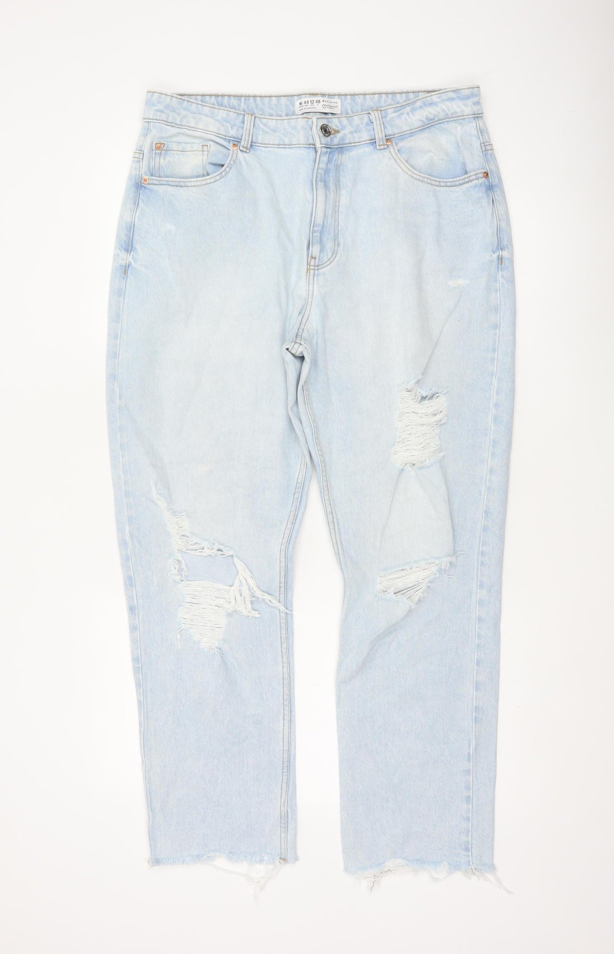 Primark Women Blue UK 16 High Rise Distressed Mom Jeans