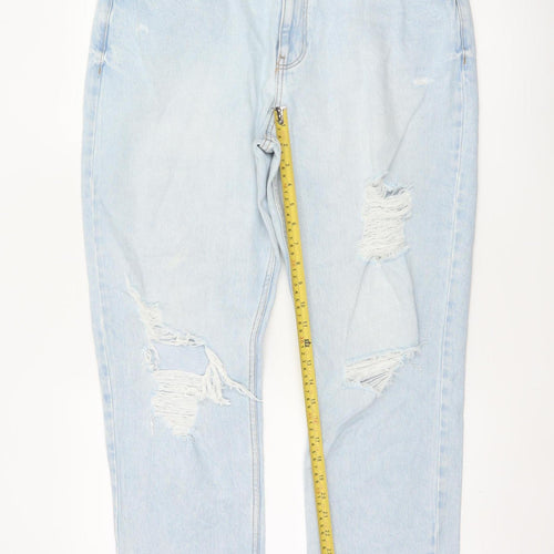 Primark Women Blue UK 16 High Rise Distressed Mom Jeans