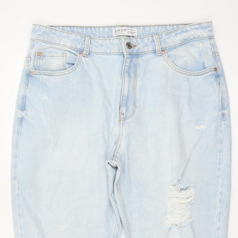 Primark Women Blue UK 16 High Rise Distressed Mom Jeans