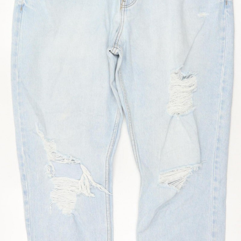 Primark Women Blue UK 16 High Rise Distressed Mom Jeans
