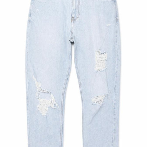 Primark Women Blue UK 16 High Rise Distressed Mom Jeans