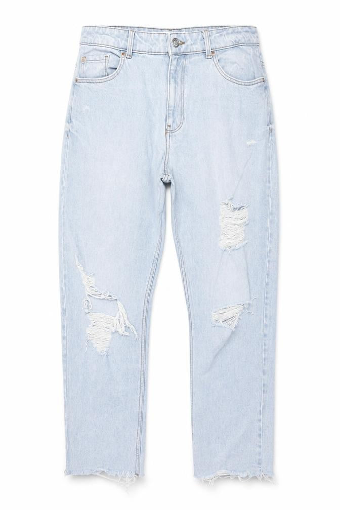 Primark Women Blue UK 16 High Rise Distressed Mom Jeans
