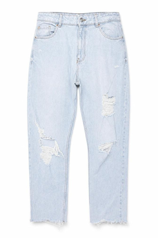 Primark Women Blue UK 16 High Rise Distressed Mom Jeans