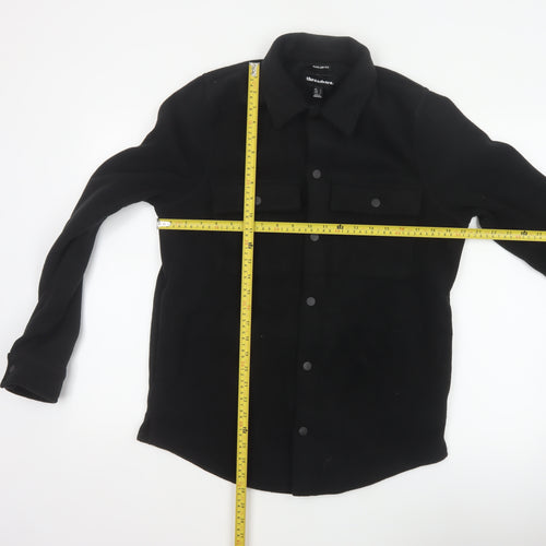 Threadbare Men Black S Regular Fit Fleece Snap Button-Up Overshirt