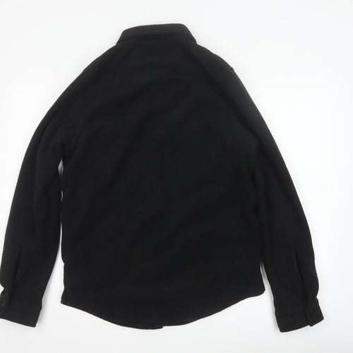 Threadbare Men Black S Regular Fit Fleece Snap Button-Up Overshirt