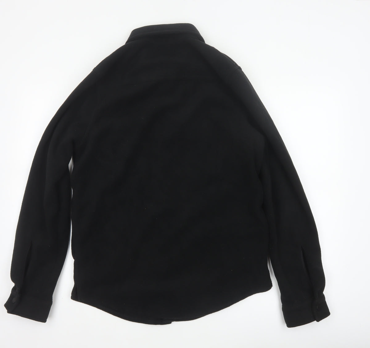 Threadbare Men Black S Regular Fit Fleece Snap Button-Up Overshirt