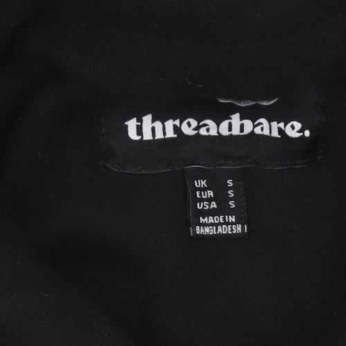 Threadbare Men Black S Regular Fit Fleece Snap Button-Up Overshirt