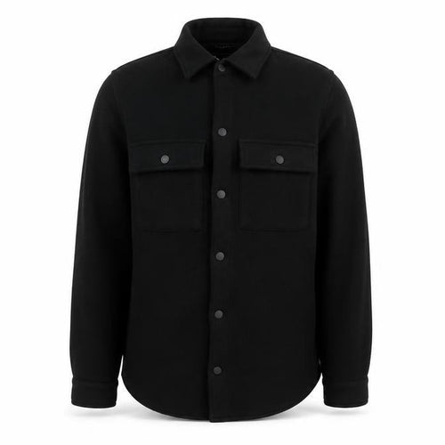 Threadbare Men Black S Regular Fit Fleece Snap Button-Up Overshirt