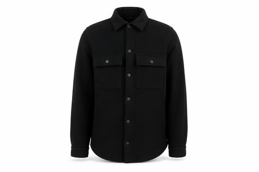 Front view of Threadbare Men Black S Regular Fit Fleece Snap Button-Up Overshirt