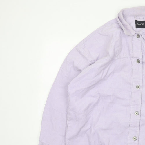 Boohoo Women Purple UK 12 Corduroy Button-Up Long Sleeve Shirt