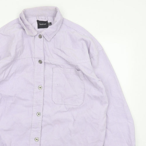 Boohoo Women Purple UK 12 Corduroy Button-Up Long Sleeve Shirt