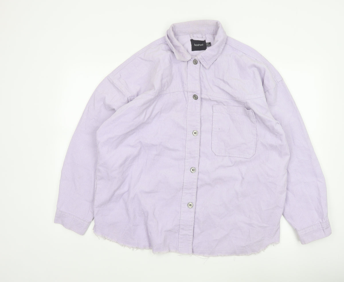 Boohoo Women Purple UK 12 Corduroy Button-Up Long Sleeve Shirt