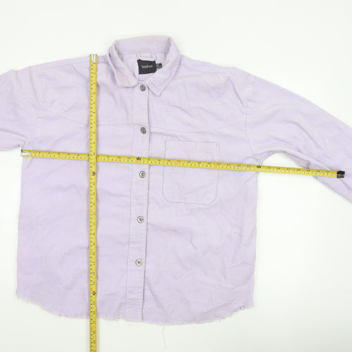 Boohoo Women Purple UK 12 Corduroy Button-Up Long Sleeve Shirt