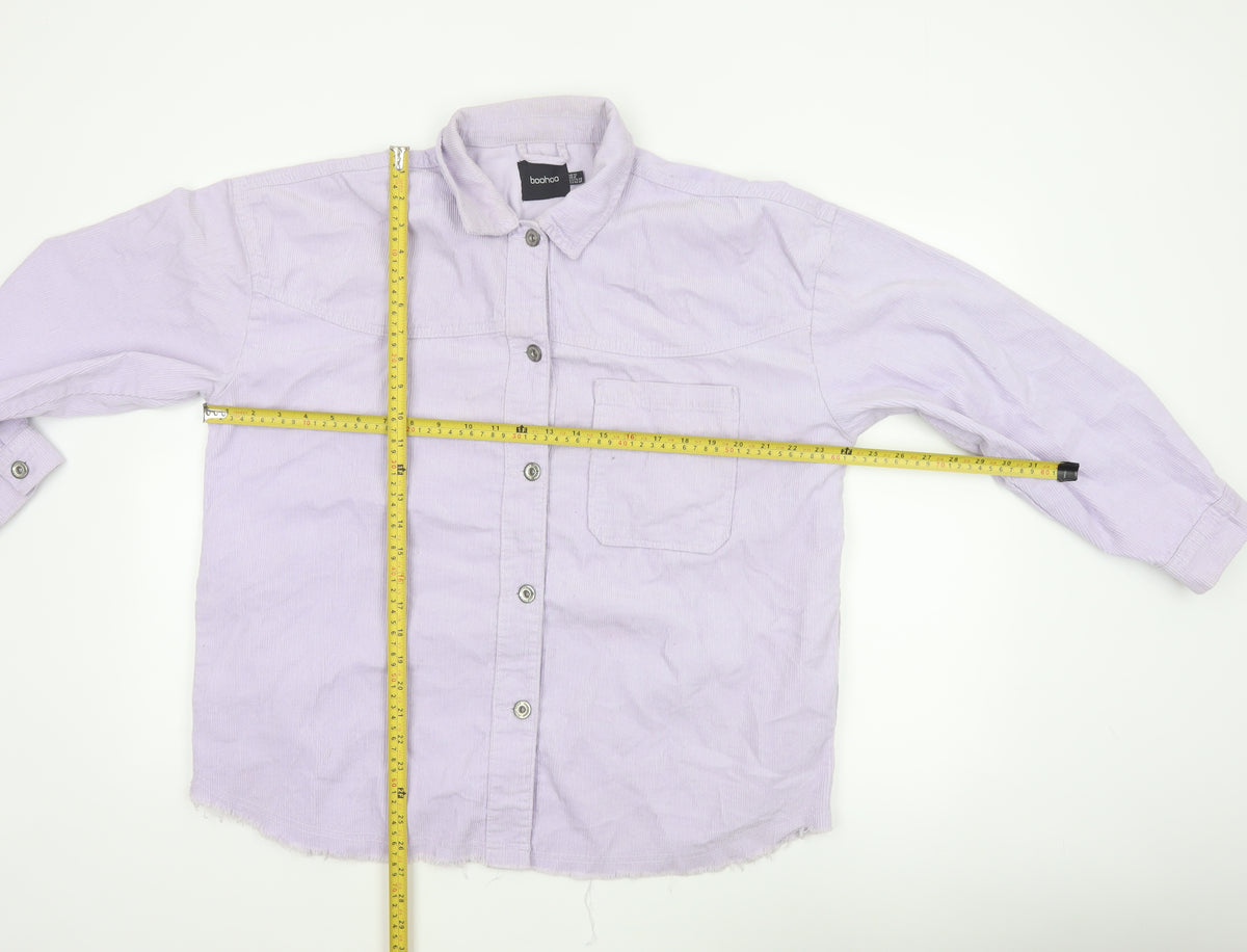 Boohoo Women Purple UK 12 Corduroy Button-Up Long Sleeve Shirt