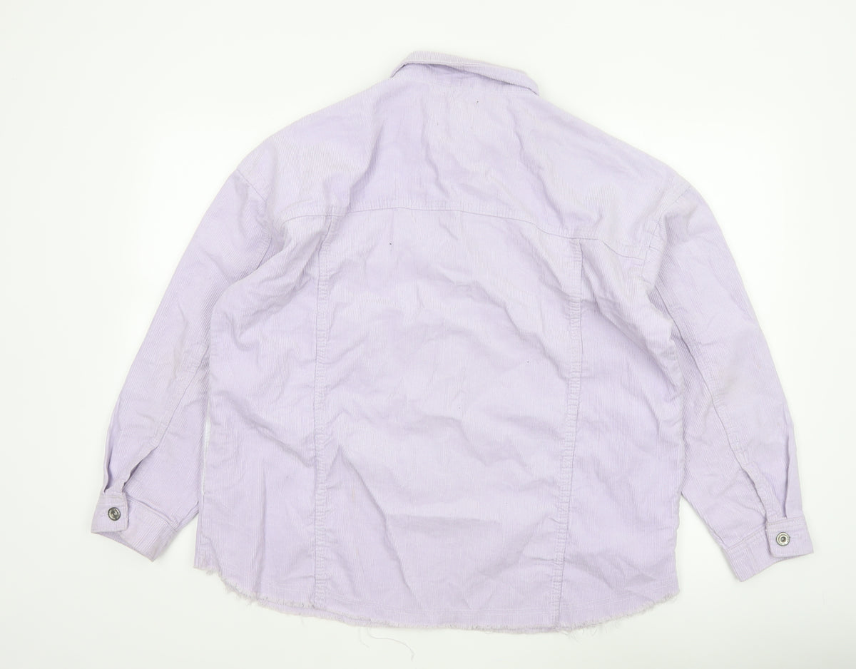 Boohoo Women Purple UK 12 Corduroy Button-Up Long Sleeve Shirt