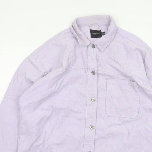 Boohoo Women Purple UK 12 Corduroy Button-Up Long Sleeve Shirt