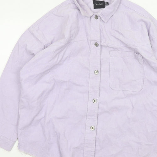 Boohoo Women Purple UK 12 Corduroy Button-Up Long Sleeve Shirt