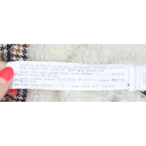 Zara Basic Women Grey Check Faux Shearling Pea Coat XL