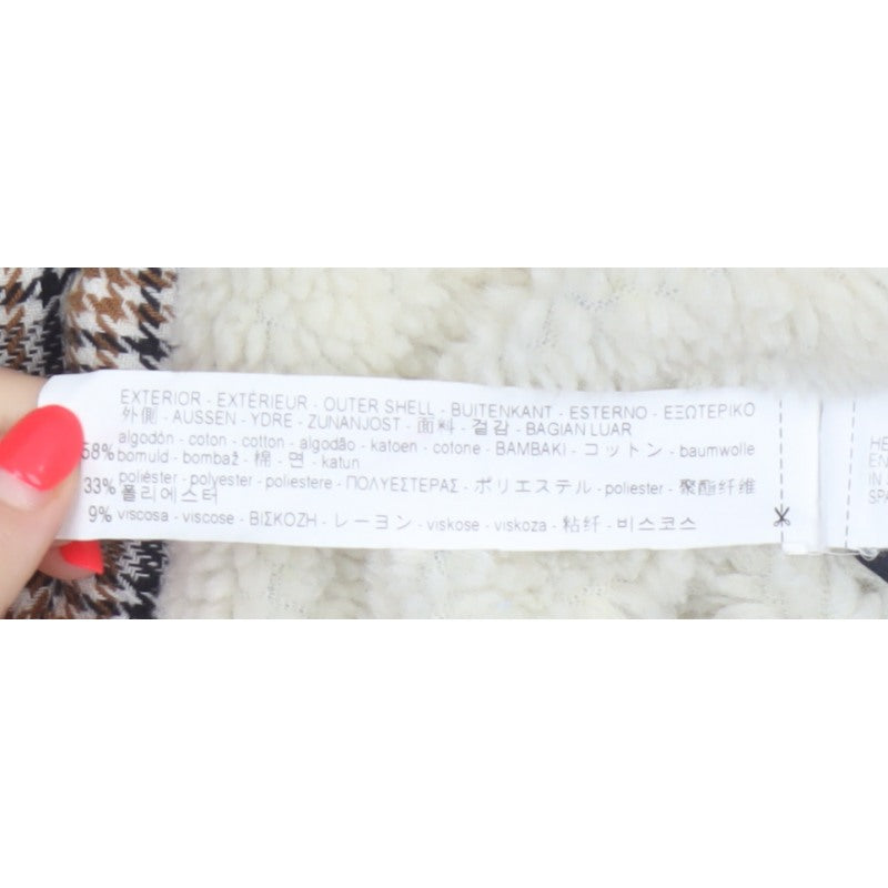 Zara Basic Women Grey Check Faux Shearling Pea Coat XL