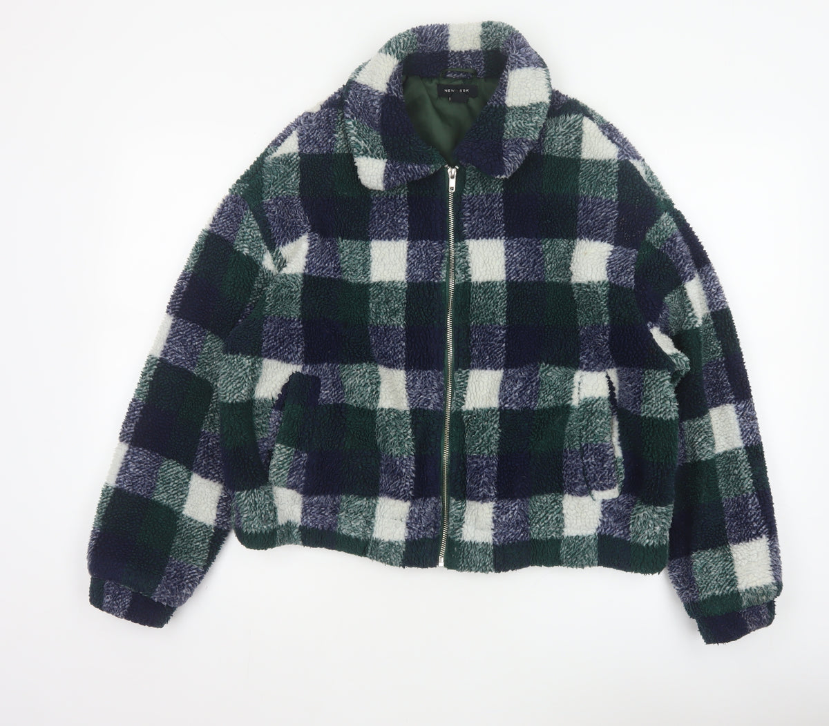 New Look Women’s Multicoloured Check Teddy Fleece Zip Jacket UK S