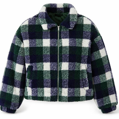 New Look Women’s Multicoloured Check Teddy Fleece Zip Jacket UK S