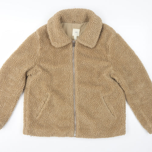 H&M Women’s Beige Teddy Fleece Zip Jacket Size S Collared