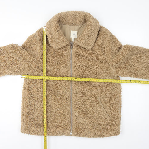 H&M Women’s Beige Teddy Fleece Zip Jacket Size S Collared