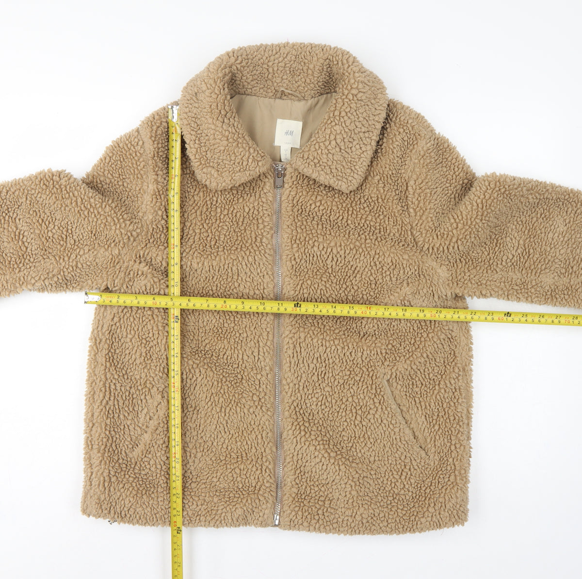 H&M Women’s Beige Teddy Fleece Zip Jacket Size S Collared