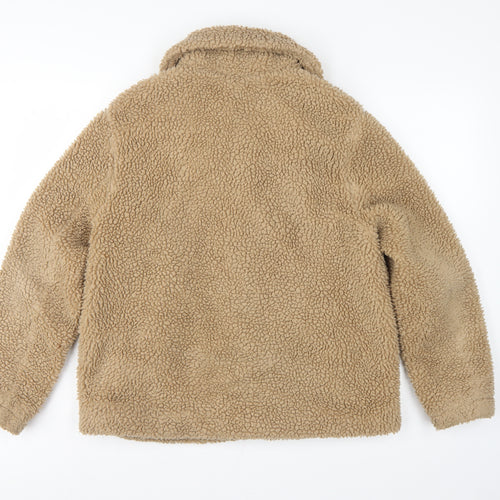 H&M Women’s Beige Teddy Fleece Zip Jacket Size S Collared