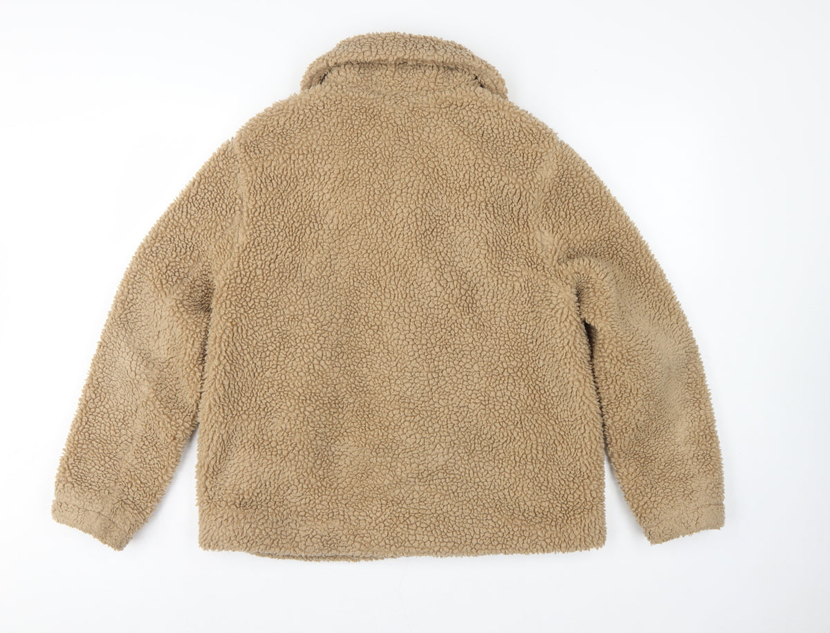 H&M Women’s Beige Teddy Fleece Zip Jacket Size S Collared