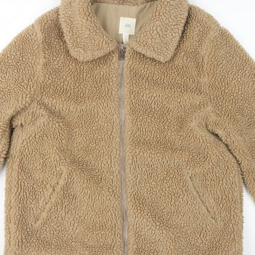 H&M Women’s Beige Teddy Fleece Zip Jacket Size S Collared