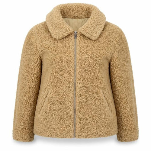 H&M Women’s Beige Teddy Fleece Zip Jacket Size S Collared