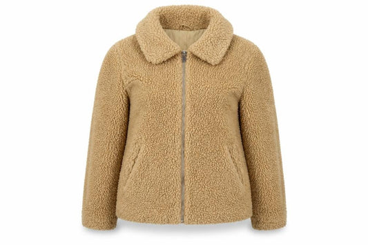 H&M Women’s Beige Teddy Fleece Zip Jacket Size S Collared