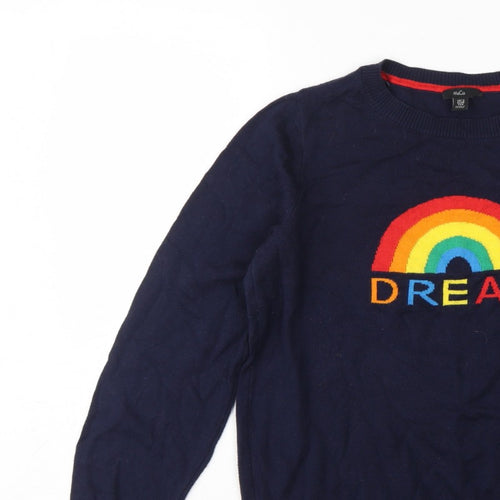 M&Co Women’s Blue UK 12 Rainbow Dream Crew Neck Knit Pullover Jumper