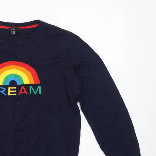 M&Co Women’s Blue UK 12 Rainbow Dream Crew Neck Knit Pullover Jumper