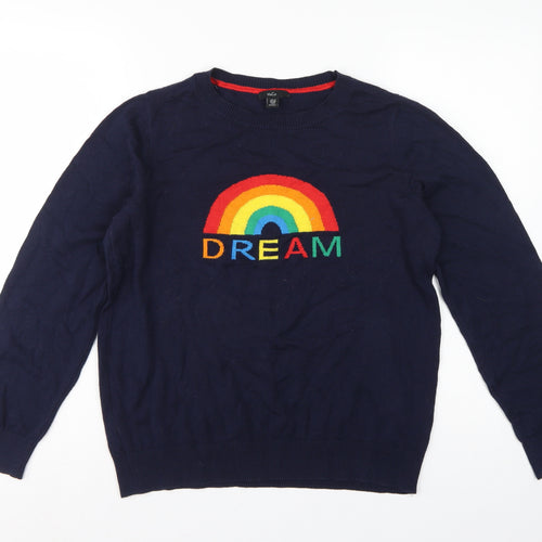 M&Co Women’s Blue UK 12 Rainbow Dream Crew Neck Knit Pullover Jumper