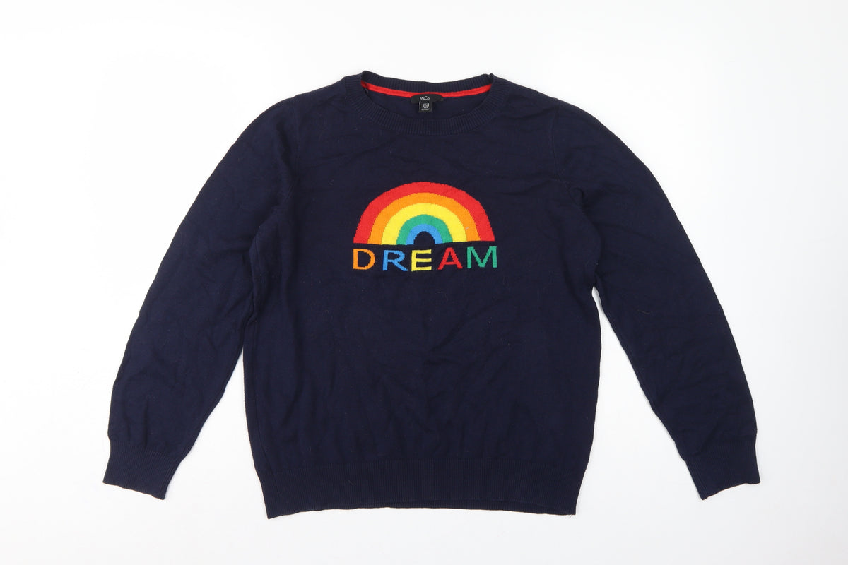 M&Co Women’s Blue UK 12 Rainbow Dream Crew Neck Knit Pullover Jumper