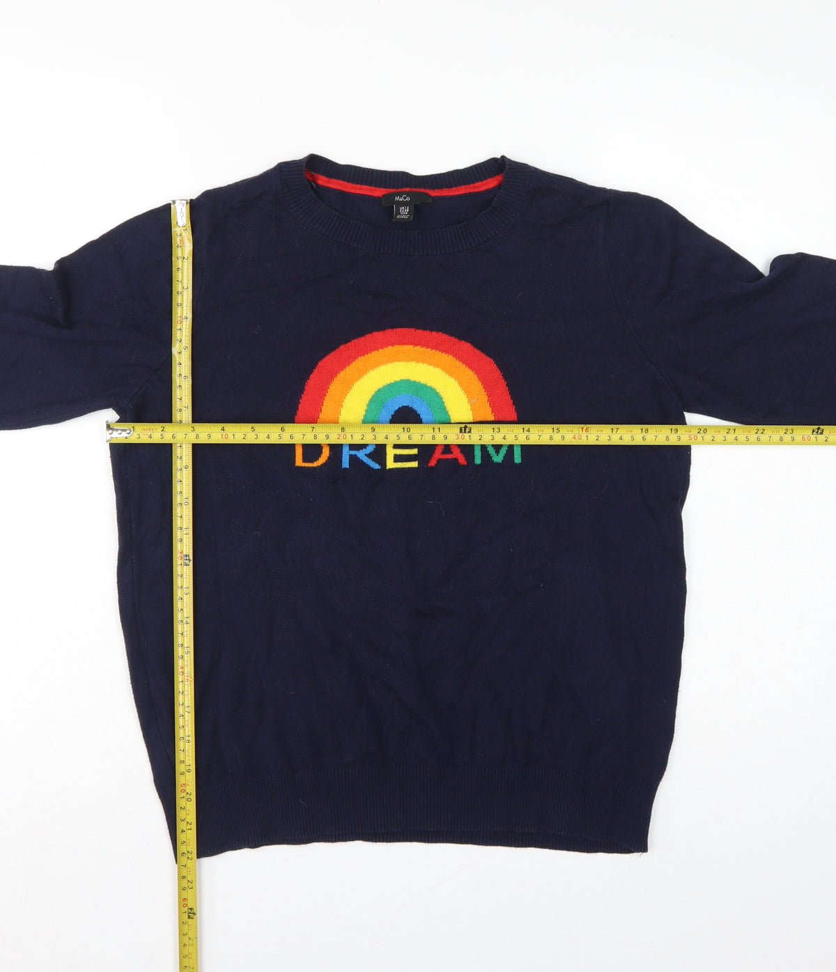M&Co Women’s Blue UK 12 Rainbow Dream Crew Neck Knit Pullover Jumper